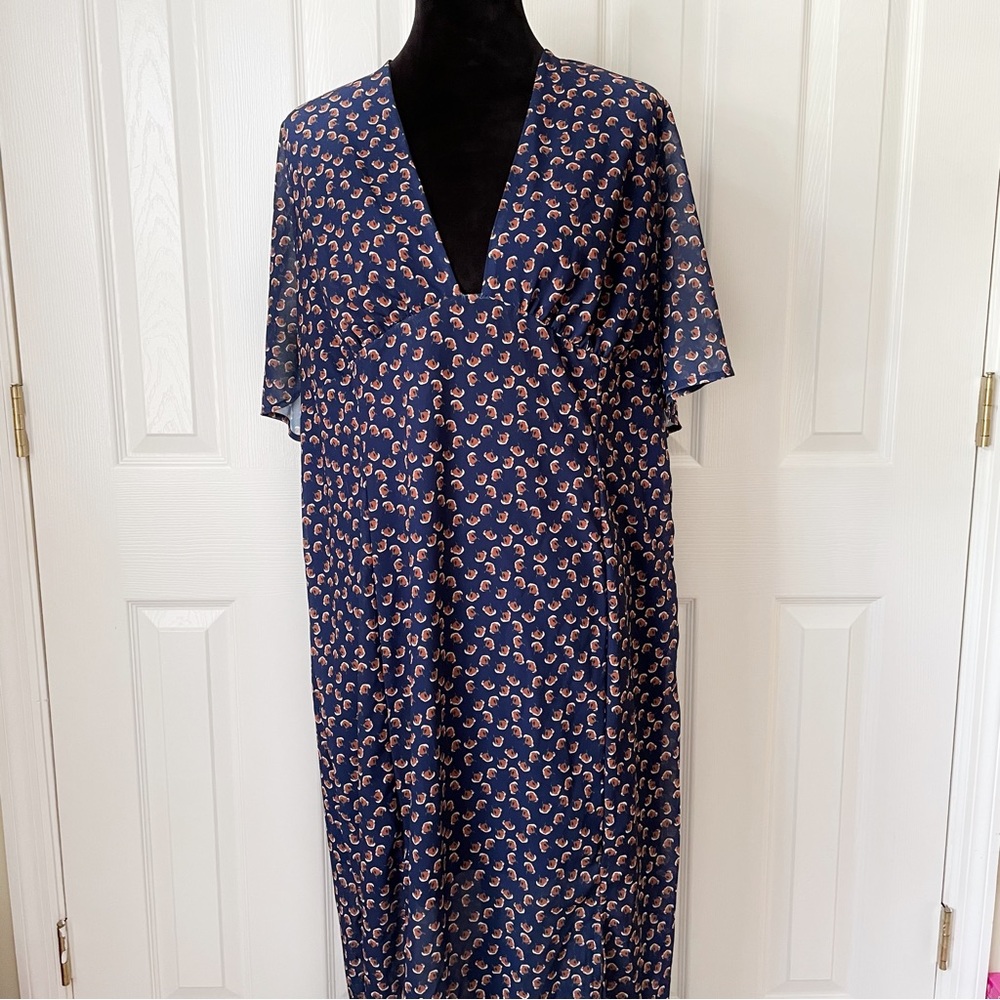 NASTY GAL Patterned Navy Midi Dress Size 16